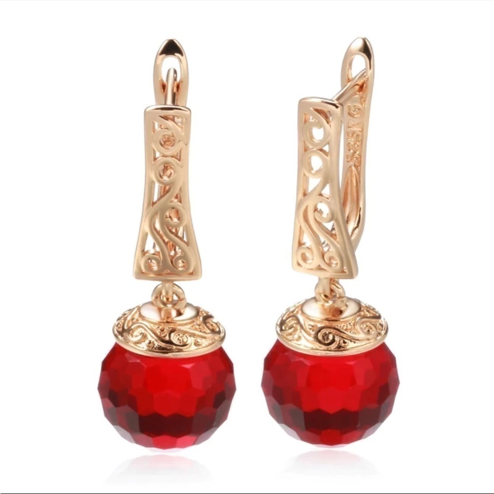 Rose Gold Plated Red Zircon Dangle Earrings
